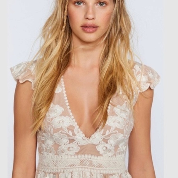 New For Love and Lemons Temecula Fit & Flare Mini dress Ivory size Small - Picture 2 of 16